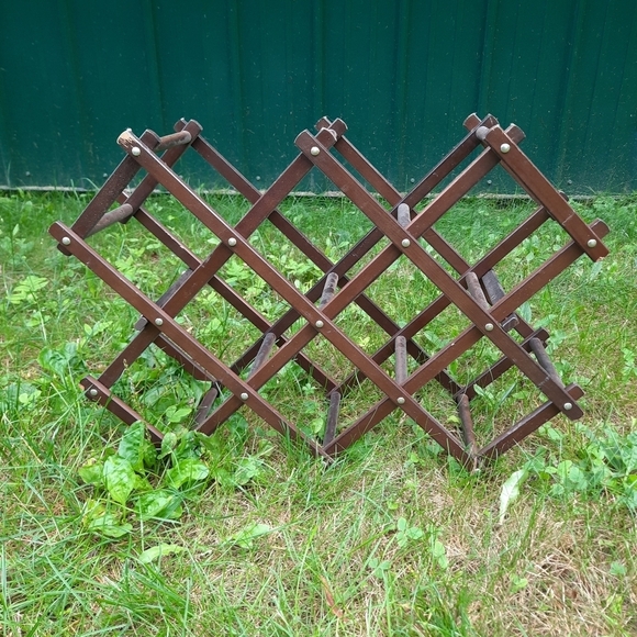 Vintage dark stained wooden accordion wine rack expandable bottle storage - Picture 2 of 11